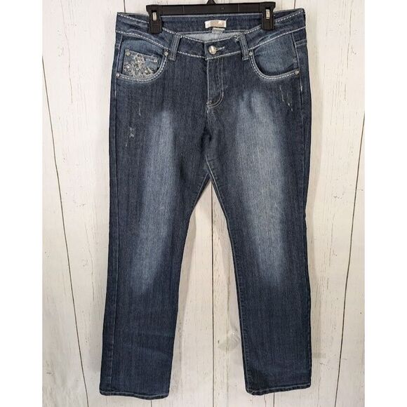 Sapphire Red Size 11/12 Juniors Blue Denim Casual Womens‎ Straight Stud Jeans - Picture 1 of 8